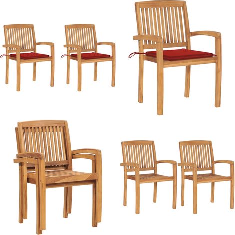 Chaises de jardin lot de 2 et coussins rouge Bois teck massif - Chaise de jardin en bois - Chaise de jardin teck (1/5)
