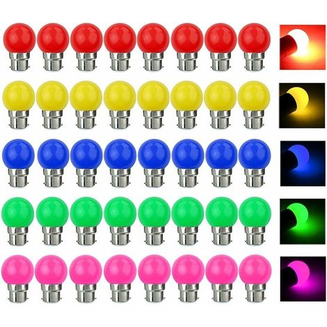 40 PC Ampoule LED Couleur B22 3W équivalente 30W 300LM AC 220V B22 Baïonnette Ampoules Guirlande Couleur LED Ampoules Multicolore pour Maison Bar Fête Décoration d'ambiance - Lot de 40 [Classe (1/4)