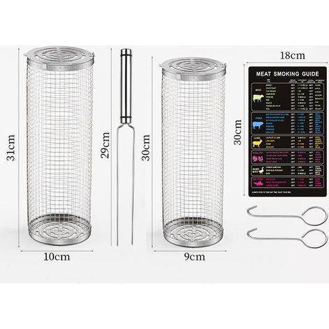 Panier à griller à roulettes - Le meilleur panier à griller jamais conçu, grille ronde en acier inoxydable - (1 fourchette et 1 table de cuisson dans le grand ensemble) (1/2)