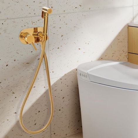 Bidet Shower Head for Spray Gun with Strong Water Pressure 1.5m, Hot and Cold Water Hose for Bathroom Cleaning, Easy Wall Mounted (Gold) (1/5)