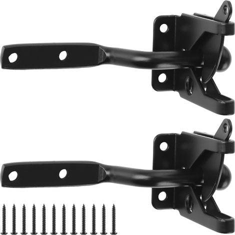 Lot de 2 Loquet de Porte de Jardin Noir - Verrou de Barrière en Acier au Carbone - Fermeture de Portail de Sécurité avec Vis pour Clôture, Jardin, Cour et Poulailler (1/5)