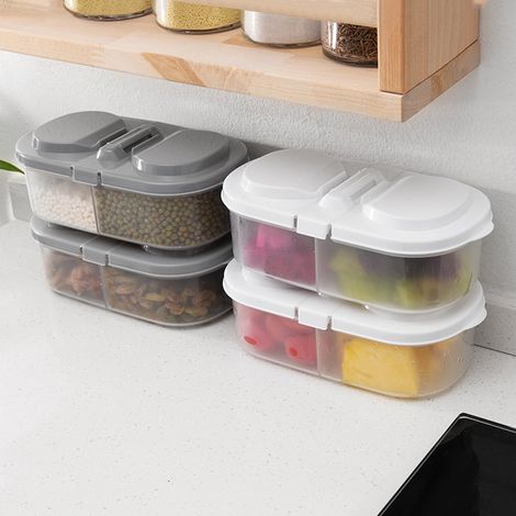 Double compartiment avec une cuisine de couvercle réfrigérateur plastique aliments en plastique Pot scellé multigrain (bleu) (1/4)