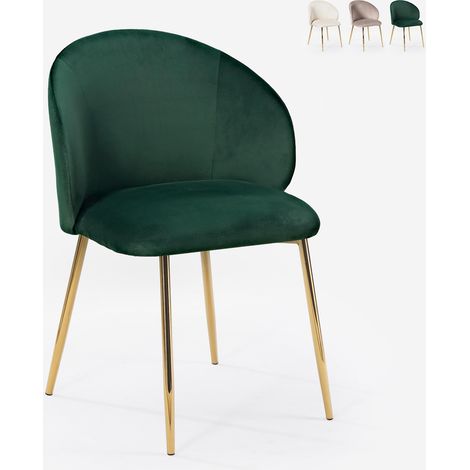 Sedia moderna in velluto per sala da pranzo con gambe dorate Dhera - Verde