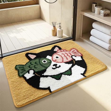 Tapis de bain antidérapant, tapis de bain mignon avec motif animal, absorbant, lavable en machine (Chat, 40x60cm) (1/5)