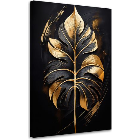 Tableau déco Monstera Feuille Noir et Or 60x90 (1/5)