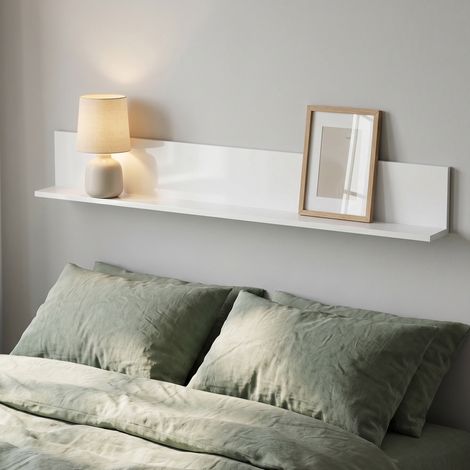 Mensola murale en bois laqué blanc brillant, 1,5 cm d'épaisseur, parfaite pour chambre et salon. (1/4)