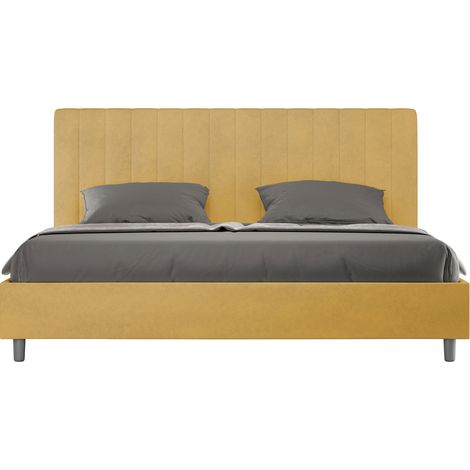 Letto Matrimoniale King Size 180x200 cm con Rete Imbottito in Microfibra Agueda Ocra (1/5)