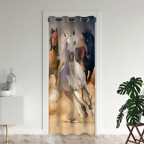 imprimé Cheval 3D Animaux Rideau de Porte Cheval Rideau Occultant Isolant Thermique Cheval Brun Rideaux occultants à œillets Noir Kaki Rideaux de Chambre 86x203 cm - 86 x 203 cm (LxH) (1/5)