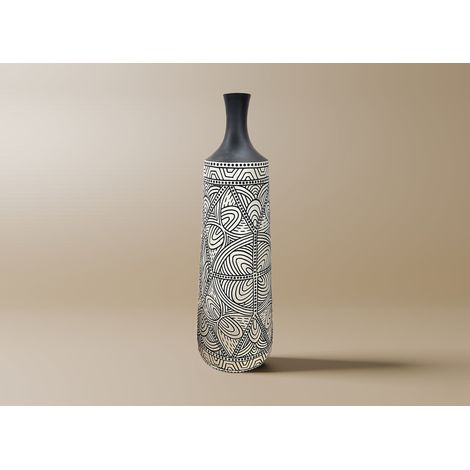Vase ethnique chic en polyrésine noir et blanc H62 cm LAORA (1/2)