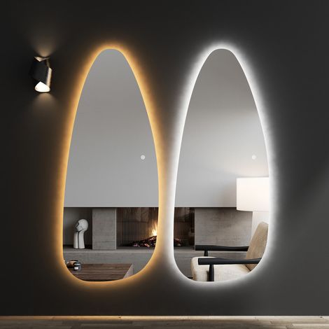 Asymmetrischer Standspiegel 145x60 cm LED Ganzkörperspiegel mit Beleuchtung Asymetrischer Spiegel mit Beleuchtung für Ankleidezimmer, Schlafzimmer, Wohnzimmer, Friseursalon