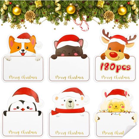 Annhao 180 Pièces Étiquettes Cadeau de Noël, Merry Christmas Sticker Auto-Adhésif, Autocollants de Cachetage de Noël, Étiquettes Décoratives de Cadeaux de Vacances pour Boîtes, Sacs, Enveloppes (1/4)