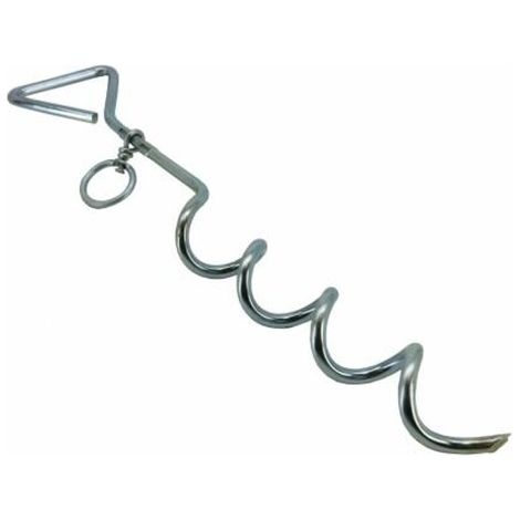Piquet d'ancrage spiralé pour laisse de chien et autres animaux de compagnie - Avec anneau - Argenté - Acier inoxydable - 41 cm (1/2)