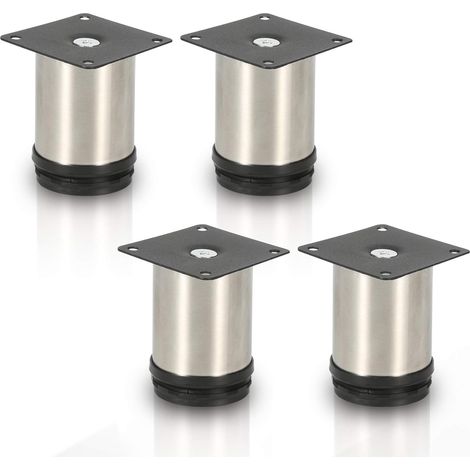 Ensemble de 4 pieds de meuble Pieds de meuble haut de gamme en acier inoxydable Réglables en hauteur (80 mm) pour meubles sur mesure Pieds ronds en acier inoxydable pour meubles de cuisine (1/5)