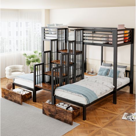 Lit superposé métal 140x200/90x200 cm avec bureau et tringle, sans matelas - CHICFURN (1/5)