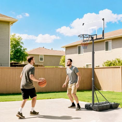 Canasta de Baloncesto para Exterior Ajustable de 230-305 cm con Tablero Irrompible Base Rellenable y Ruedas Negro (1/5)