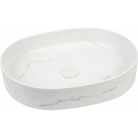 Vasque à poser ovale -50 x 37 cm -Blanc brillant marbre -LYNEA (1/4)