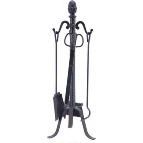 Serviteur/Garniture de cheminée ensembles d'outils pince à feu pelle brosse en fer forgé coloris Noir - Hauteur 72cm