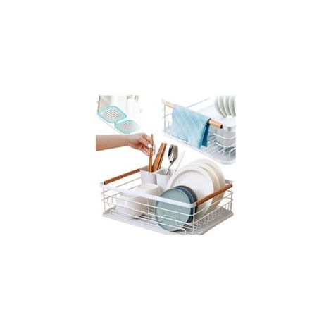 Table de séchage blanche pour vaisselle au-dessus de l’évier – Support métallique pour sécher assiettes, couverts et ustensiles après lavage (1/5)