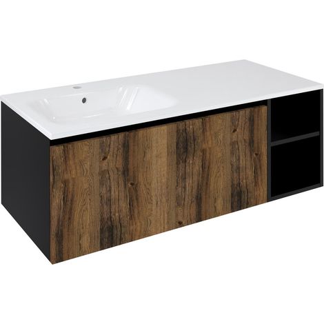 Meuble vasque LOREA 120x46x51,5cm (90+30Pcm), gauche, chêne collingwood/noir mat (1/4)