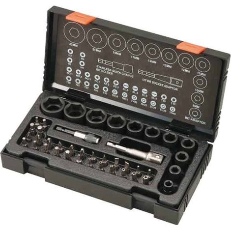 Hitachi – Set d'embouts et douilles 41 pièces – Porte-embout magnétique à changement rapide – Embouts PH, PZ, TX, Hex – Douilles à chocs 8-22mm