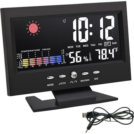 Wetterstation für den Innen- und Außenbereich, digitales Farbdisplay, Wetteruhr mit Temperatur- und Luftfeuchtigkeitskalender, kabelloses Wetterstations-Thermometer mit Hintergrundbeleuchtung