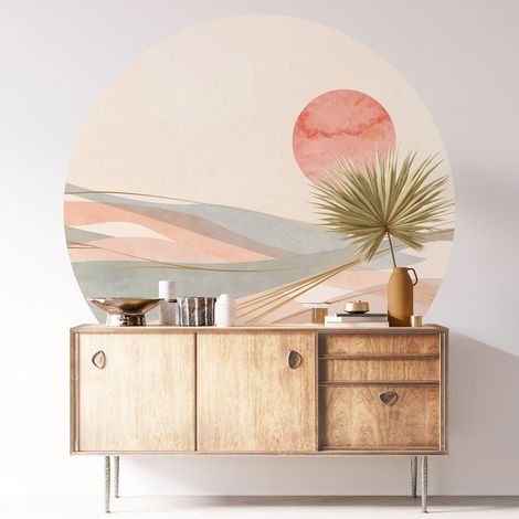Sticker mural rond / cercle - Paysage Boho - Diamètre 30 cm - Adhésif MAT (1/3)