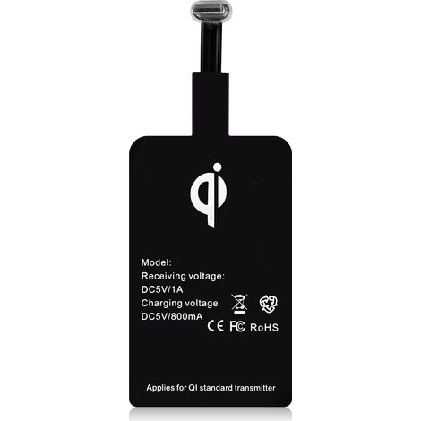 1300 mA Qi USB-C-Empfänger für kabelloses Laden für Samsung Galaxy S21, A52s, A72, A32, A12, A51, A50, Google Pixel, Huawei, LG, Sony – Ultraschlanker kabelloser Ladeadapter