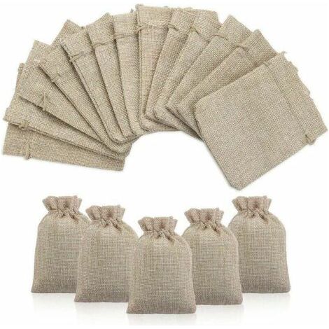 Jute Sac �� Cordon Sachets en Jute Sacs Cadeau avec Cordon, Pochettes Sachets en Lin Chanvre Pochon Tissu pour Dragees Lavande Calendrier de l'avent Cadeau, 50PCS 9x12cm