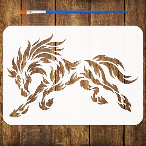 Pochoir de Cheval de Feu avec un Pinceau 29,7x21cm Pochoirs de Cheval Brûlant A4 Gabarit Thèmes Animaux Réutilisables PET Pochoir de Peinture pour Meuble DIY Décoration Maison Art Mural (1/5)