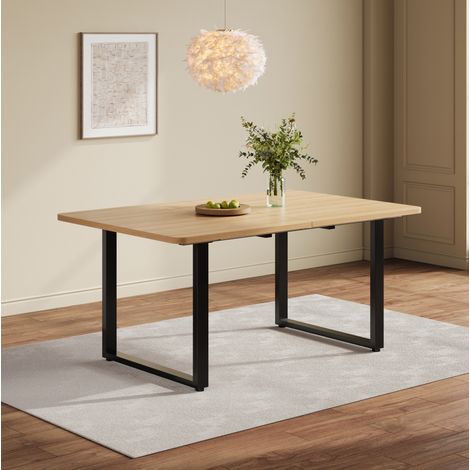 Table extensible 140/180/220 x 80 cm, 6 à 10 personnes, MDF coloris chêne, pieds métal DESVIAE (1/5)