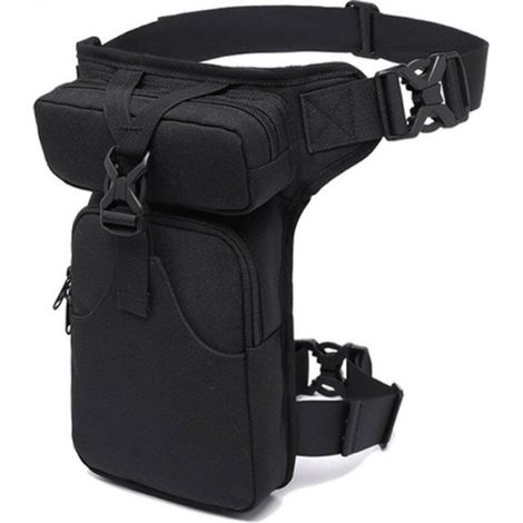 16 x 5 x 29 cm - 4 compartiments - Sac banane moto - Sacoche de jambe - Sacoche de jambe tactique - Sacoche moto - Noir - Polyester (1/5)