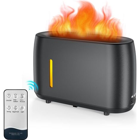 Humidificador de llama, humidificador de aire de 240 ml, 3 temporizadores y brillo ajustable, difusor de aceites esenciales, control con control remoto para oficina en casa, dormitorio, inodoro (1/5)