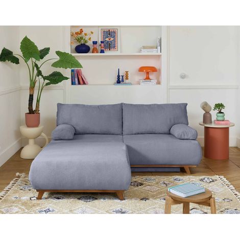 Cristal - 3-sitzer sofa - schlaffunktion und bettkasten und großer hocker - aus strukturiertem samt - graublau