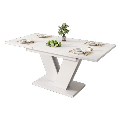 Table à manger extensible 120-160x80 cm blanche pieds V 4-6 pers