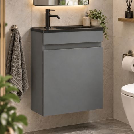 Pack meuble lave-mains + vasque + robinetterie - Gris et Noir (1/5)