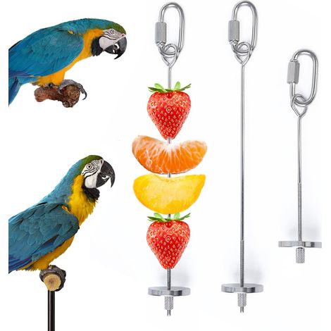 2 brochettes pour perroquets, brochettes en acier inoxydable pour oiseaux, porte-fruits pour perroquets, supports pour brochettes de perroquets (1/5)