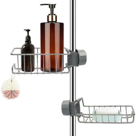 Lot de 2 étagères de douche en acier inoxydable sans perçage, étagère de salle de bain télescopique en acier inoxydable, barre de douche porte-savon, support de douche pour shampoing (1/5)