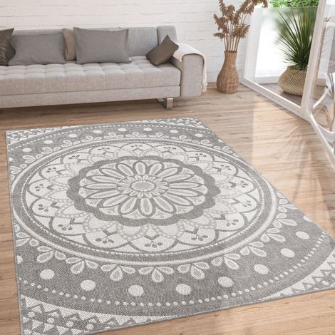Paco Home Outdoor Teppich wetterfest & robust Mandala Boho Design pflegeleicht flachgewebt Grau, 200x280 cm (1/5)