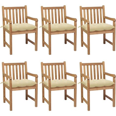 vidaXL Sillas de jardín 6 uds madera maciza teca cojines crema blanca (1/4)