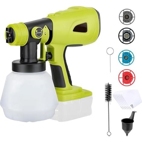 Pulvérisateur de Peinture sans Fil pour Ryobi 18 V, Pistolet HVLP 4 Buses, 1000 ML réservoir, pour Meubles, clôtures, terrasses, Murs et plafonds (1/5)