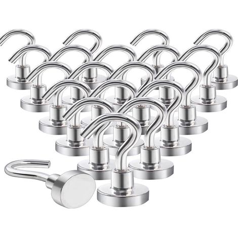Extra starke Magnethaken, 10 kg, Neodym-Magnete mit Haken, 21er-Packung, reißfeste Magnethaken, für Eisentüren, Kühlschränke, Küchen, Kleiderständer, Büros usw. (1/5)