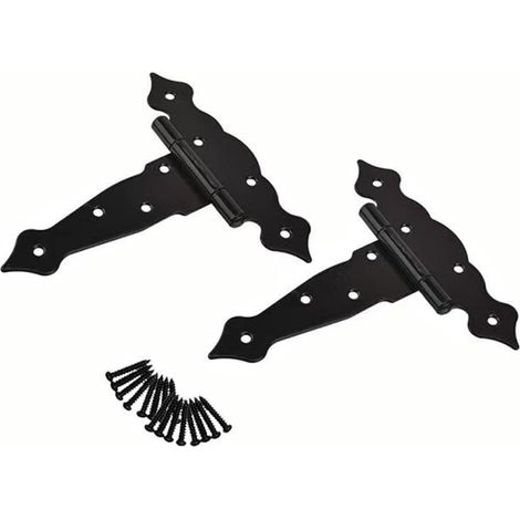 Juego de 2 bisagras de puerta de cobertizo de alta resistencia con correa en T, bisagras de correa para puerta, bisagras elegantes en forma de T de color negro, herrajes forjados, 17x16cm, material de (1/5)
