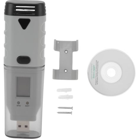 Misuratore di temperatura e umidità, 2 canali, impermeabile IP66, registratore di dati di temperatura esterna USB con allarme LED, formato penna, igrometro portatile per interni con supporto e vite di
