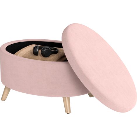 Banc coffre ovale 71 x 51,5 x 42 cm, revêtement en velours, pieds en bois massif, rose clair (1/5)