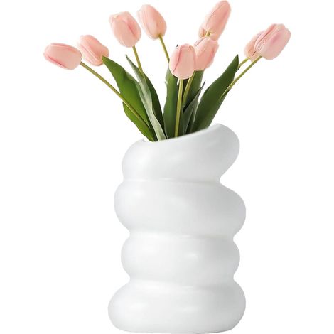 Moderne weiße Kunststoff-Spiralvase für Trockenblumen - Minimalistische Tischdekoration für Hochzeiten, Partys und Zuhause (1 Stück)
