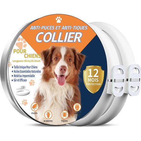 2 Pièces Collier Anti Puces pour Chien, 65cm Réglable et Imperméable, Élimine Puces, Tiques, Poux, Huiles Essentielles 100% Naturelles, Convient à Tous Les Chiens (1/5)