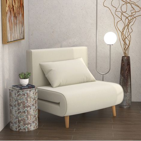 Divano letto 1 posto convertibile, schienale 6 posizioni, 94 x 78 x 80 cm, crema DESVIAE (1/5)