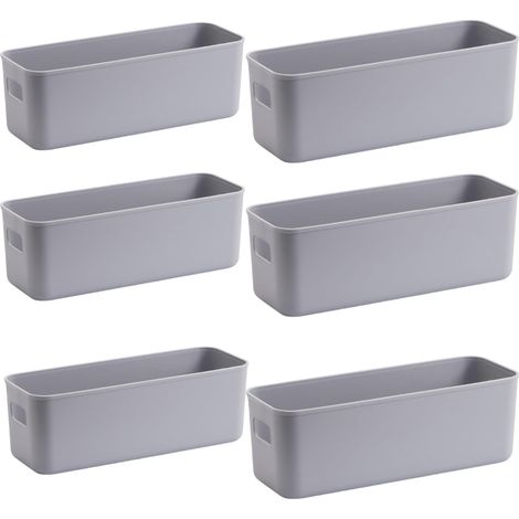 6 Boite Rangement Plastique,28cm Latéral étroit Boite de Rangement,Paniers et Boîtes de Rangement avec Poignées,Bac de Rangement Pour Cuisine,Salle de Bains,Bureau 28×10×11cm (Gris) (1/5)