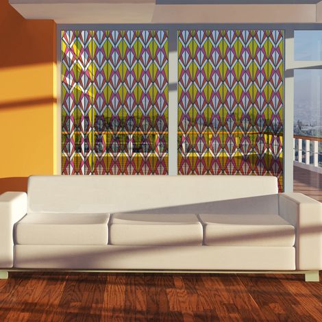 Stickers décoratifs électrostatique, motif géométrique, effet vitrail moderne belle lumière, 200 cm X 45 cm (1/5)