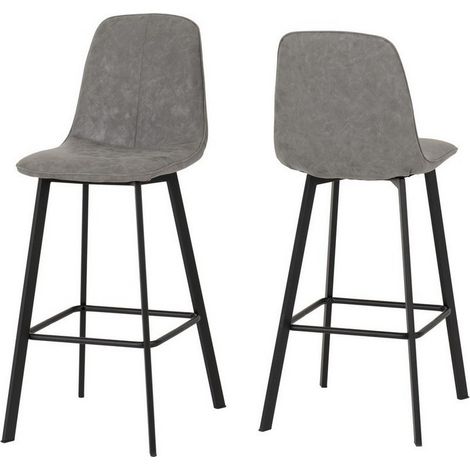 Quebec Bar Chair (Box of 2) - L54 x W42 x H103.5 cm - Grey Faux Leather